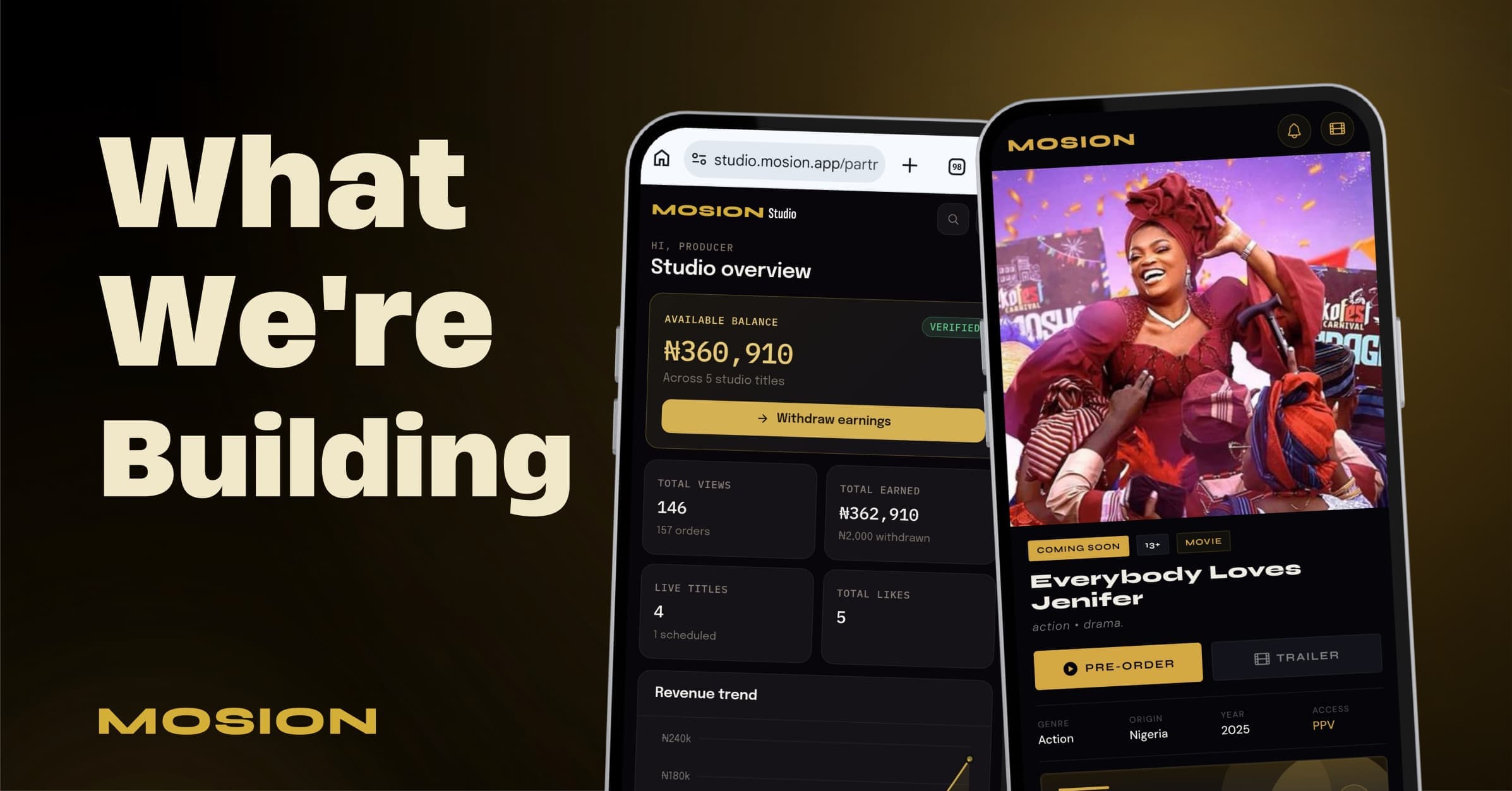 Mosion consumer app and Studio dashboard – real product, real data, direct earnings for filmmakers